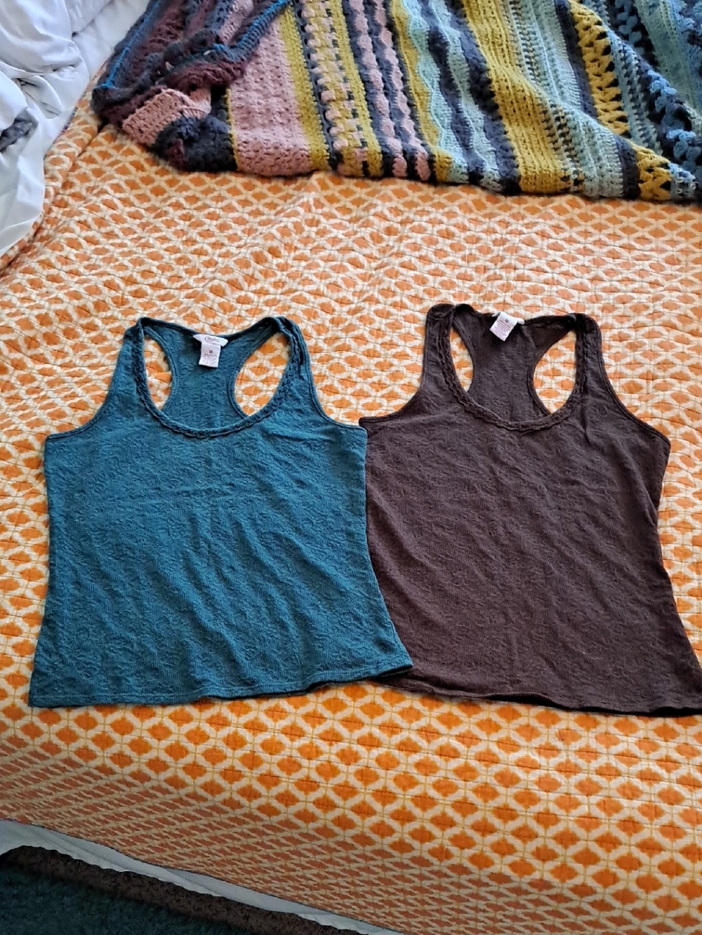 Candie's Teal & Brown Racerback Tank Tops